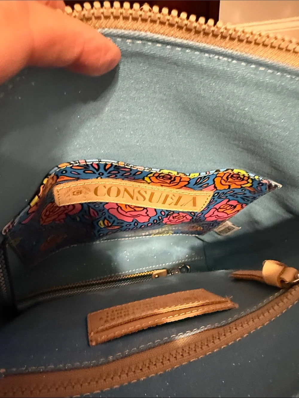 Consuela Bright Pink Tour  Crossbody Bag with Blue Strap